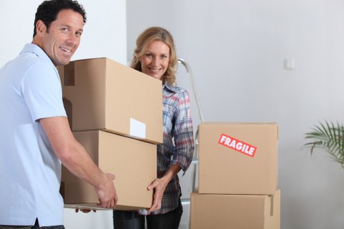 Packed moving boxes ready for short-term storage in Romford